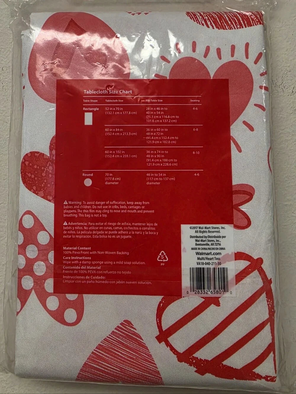 Valentines Day Heart Toss Vinyl Tablecloth Red Pink Hearts 70 inch Round